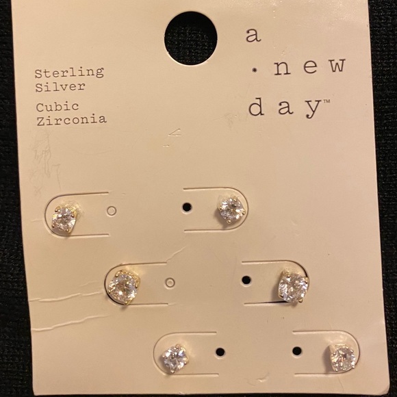 Sterling Silver Trio of CZ Earrings - Picture 1 of 4